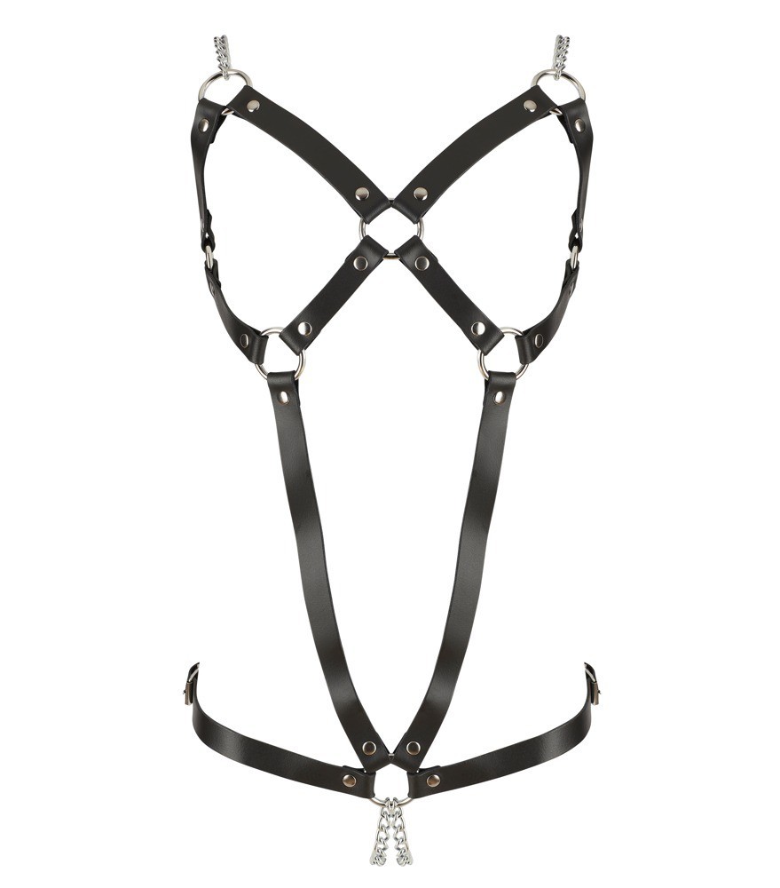 Harness aus Leder mit Metallketten im Schritt