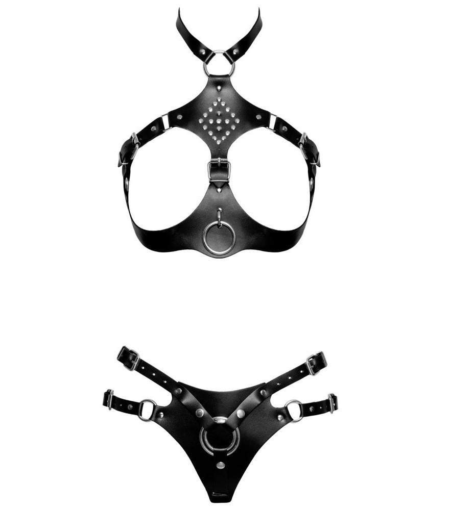 Brust-Harness plus Strap-on-String aus Leder