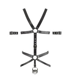 Harness aus Leder mit 3 Penis-/Hodenringen