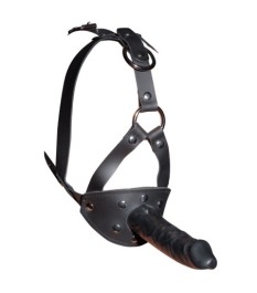 Kopffessel aus Leder mit Latexdildo und Innenknebel