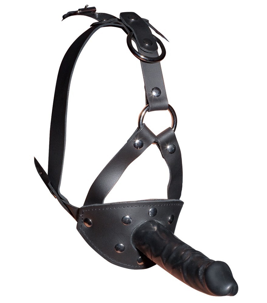 Kopffessel aus Leder mit Latexdildo und Innenknebel