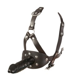 Kopffessel aus Leder mit Latexdildo und Innenknebel