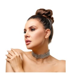 Halsfessel aus Leder und 3 Metallketten