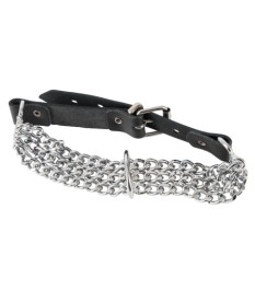 Halsfessel aus Leder und 3 Metallketten