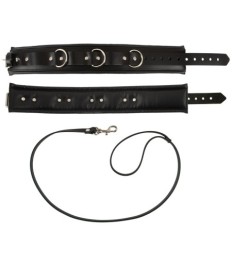 Leder-Halsfessel mit Leder-Leine