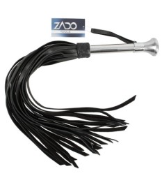 Peitsche mit breiten Lederriemen und Edelstahlgriff