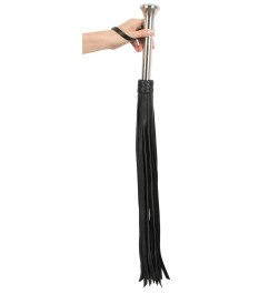 Peitsche mit breiten Lederriemen und Edelstahlgriff