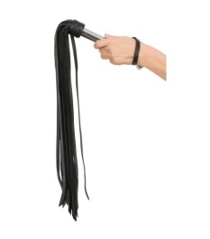 Peitsche mit breiten Lederriemen und Edelstahlgriff, 73 cm