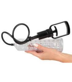 Penispumpe mit Zweifinger-Pumpgriff, Messskala und Noppen-Sleeve