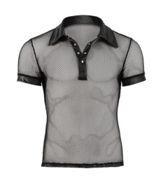 Hemd aus Netz und Wetlook, mit Polokragen