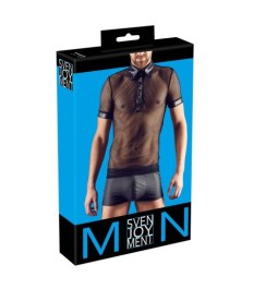 Hemd aus Netz und Wetlook, mit Polokragen