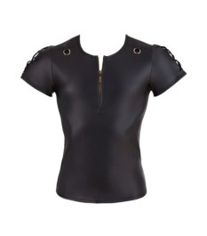 Shirt im schwarzen Mattlook mit kurzem Reißverschluss