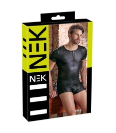 Shirt im schwarzen Mattlook mit kurzem Reißverschluss