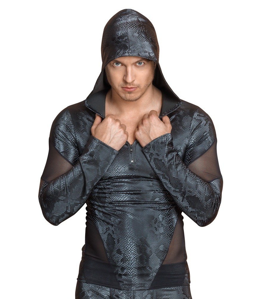 Shirt in mattglänzender Schlangenhaut-Optik mit Powernet-Einsätzen