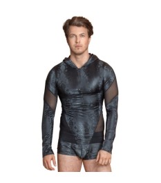 Shirt in mattglänzender Schlangenhaut-Optik mit Powernet-Einsätzen