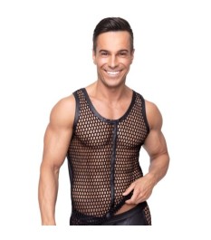 Hemd aus Netz und Wetlook, mit Polokragen