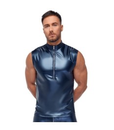 Shirt im schwarzen Mattlook mit kurzem Reißverschluss