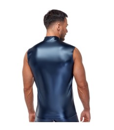 Shirt im schwarzen Mattlook mit kurzem Reißverschluss