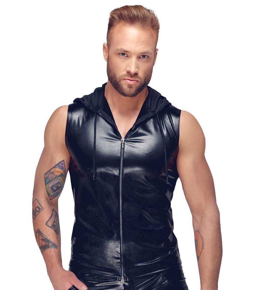 Shirt „Alpha“ in Schlangenhaut-Optik mit Kapuze aus weichem Powernet