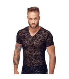 Shirt aus feinem Powernet mit Leo-Samtflockprint