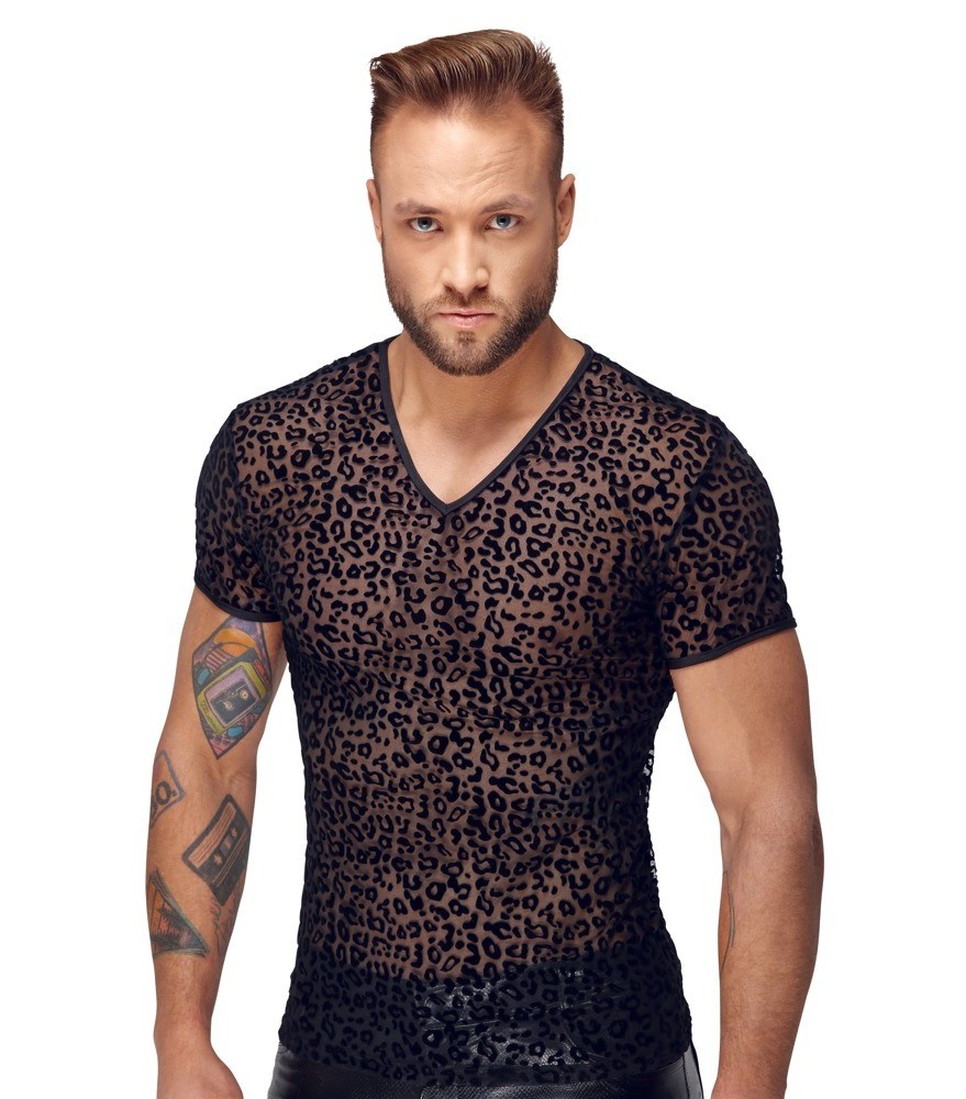 Shirt aus feinem Powernet mit Leo-Samtflockprint