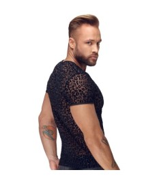 Shirt aus feinem Powernet mit Leo-Samtflockprint