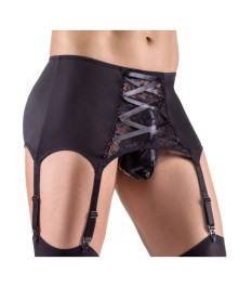 Strapsgurt aus Mikrofaser mit Fronteinsatz aus Spitze