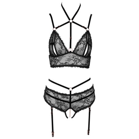 Bralette plus Straps-Slip aus Spitze mit Samtdetails