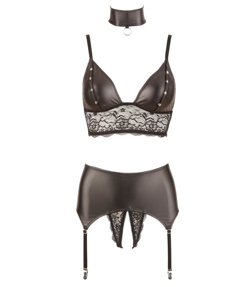 3-teiliges Straps-Set im Mattlook mit Blütenspitze