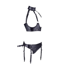 Ouvert-BH plus Straps-Slip „Bondage“ im schwarzen Mattlook
