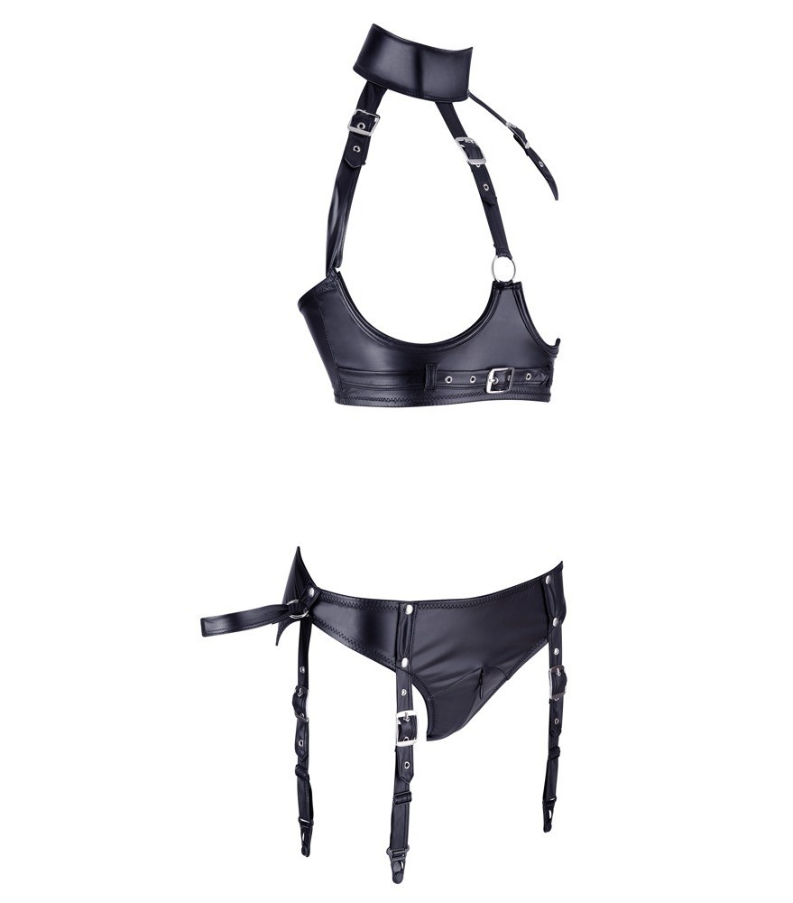 Ouvert-BH plus Straps-Slip „Bondage“ im schwarzen Mattlook