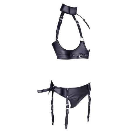 Ouvert-BH plus Straps-Slip „Bondage“ im schwarzen Mattlook