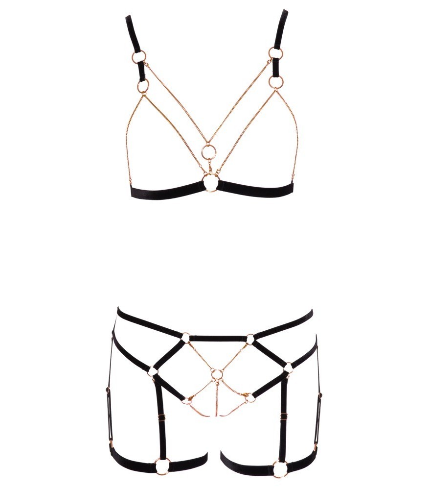 BH ouvert plus Slip ouvert aus elastischen Samtbändern