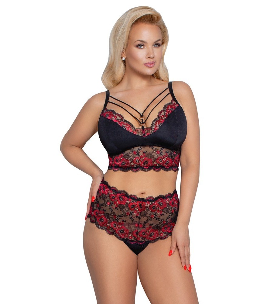 BH plus Slip mit edler 2-farbiger Spitze