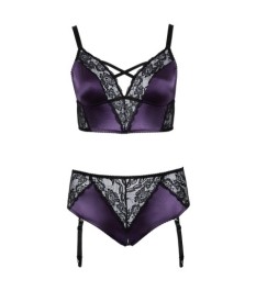 Bralette plus Straps-Slip ouvert im edlen Mix aus Satin und Spitze