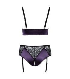 Bralette plus Straps-Slip ouvert im edlen Mix aus Satin und Spitze