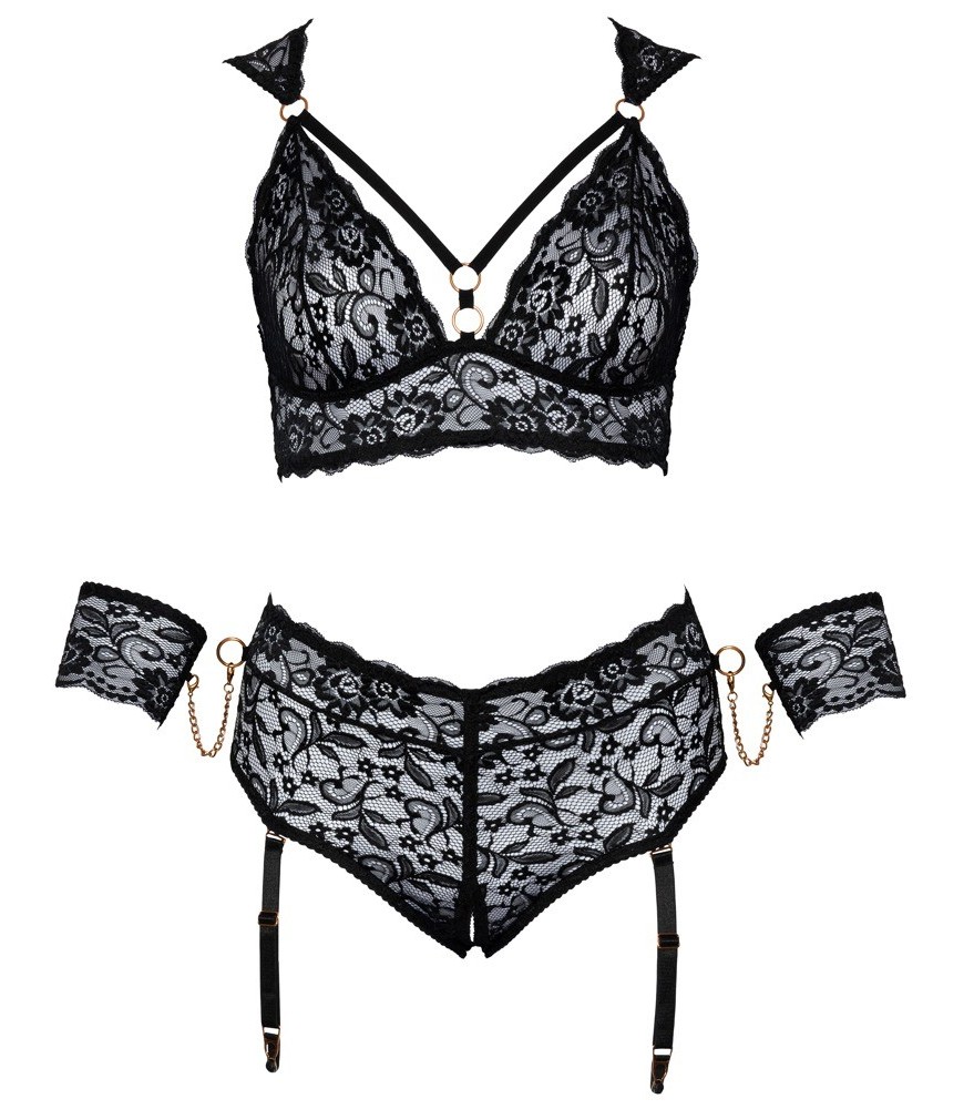 Bralette plus Straps-Slip ouvert inklusive Armfesseln