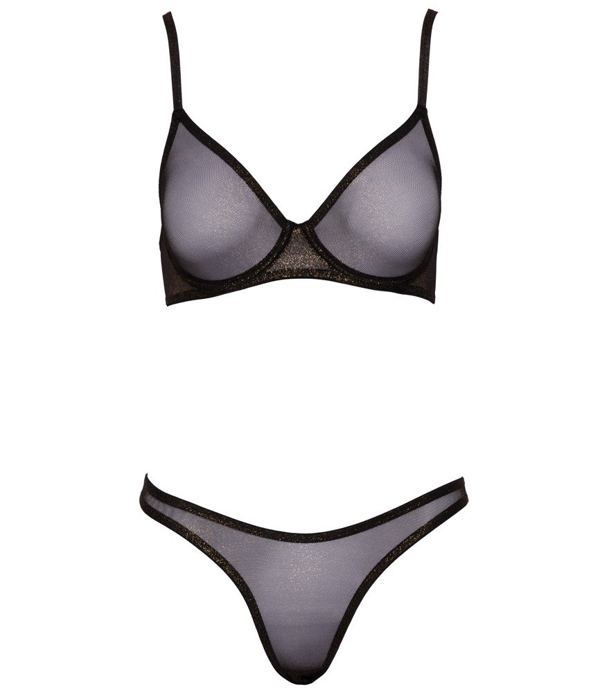 Bügel-BH plus Riostring aus goldschimmerndem Stretch-Feinnetz