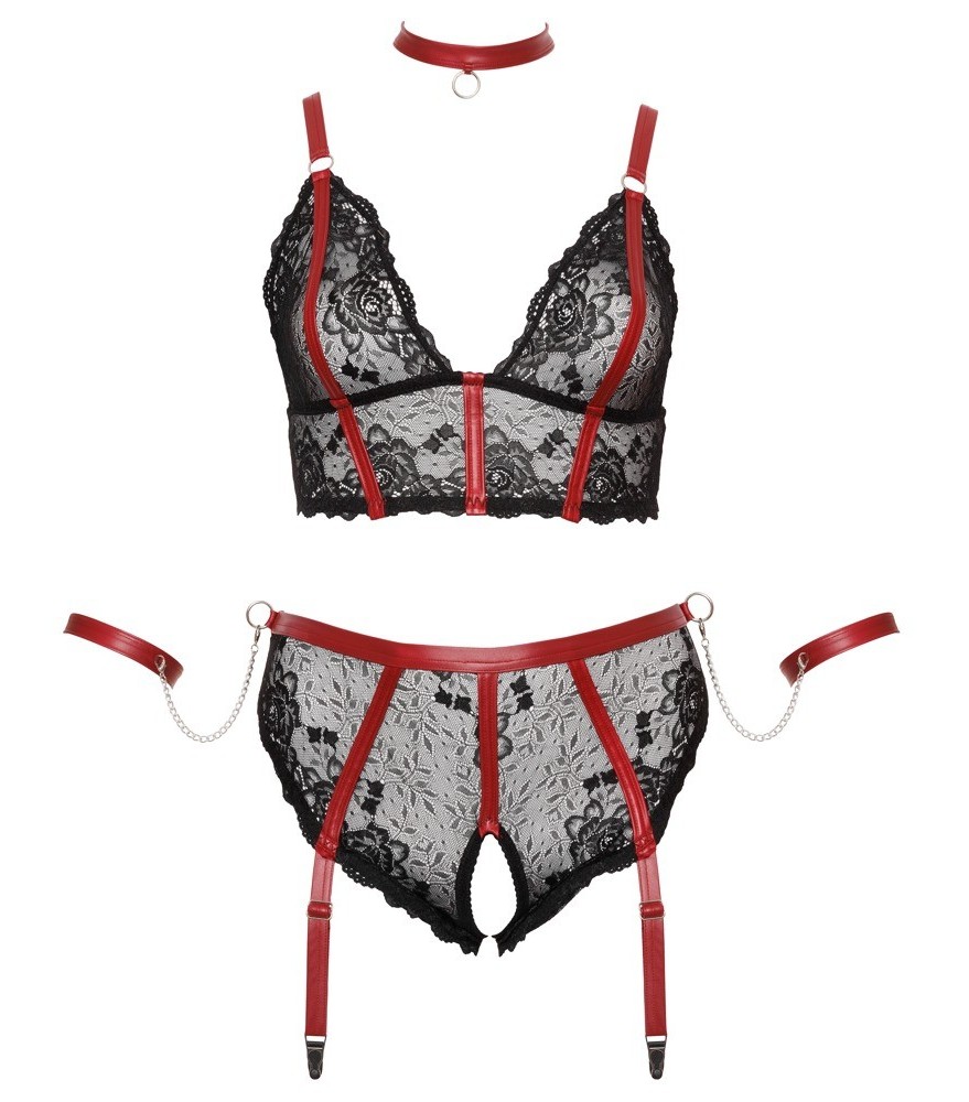 Longline-BH plus Straps-Slip ouvert inklusive Halsband und Armfesseln