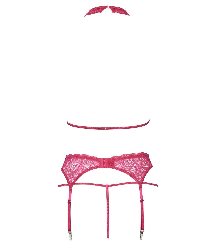 3-teiliges Straps-Set aus Spitze mit Strasskettchen-Besatz