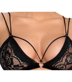 BH plus Slip aus weicher Stretch-Spitze mit Samt