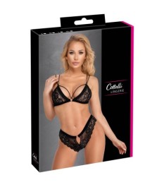 BH plus Slip aus weicher Stretch-Spitze mit Samt