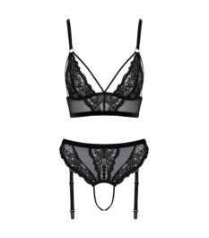 Bralette plus Straps-Slip ouvert im feinen Mix aus Spitze und Powernet