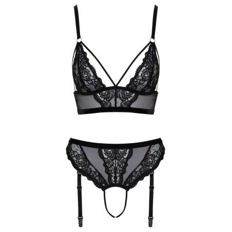 Bralette plus Straps-Slip ouvert im feinen Mix aus Spitze und Powernet