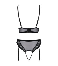 Bralette plus Straps-Slip ouvert im feinen Mix aus Spitze und Powernet