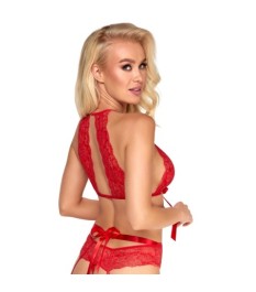 3-teiliges Straps-Set aus gold-reflektierender roter Spitze