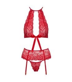 3-teiliges Straps-Set aus gold-reflektierender roter Spitze