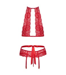 3-teiliges Straps-Set aus gold-reflektierender roter Spitze