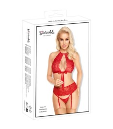 3-teiliges Straps-Set aus gold-reflektierender roter Spitze