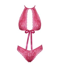 BH plus Slip aus pinkfarbener Spitze